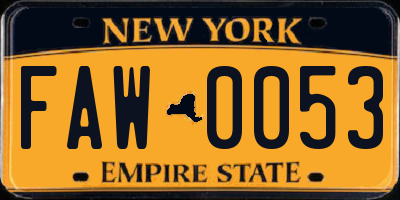 NY license plate FAW0053