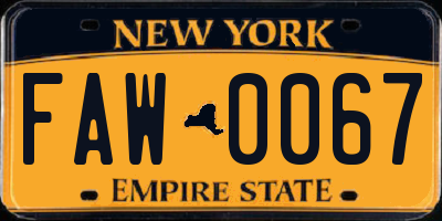 NY license plate FAW0067