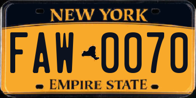 NY license plate FAW0070