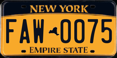 NY license plate FAW0075