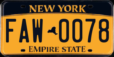 NY license plate FAW0078
