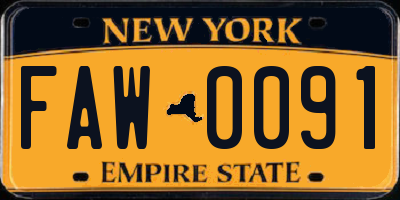 NY license plate FAW0091