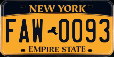 NY license plate FAW0093
