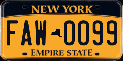 NY license plate FAW0099