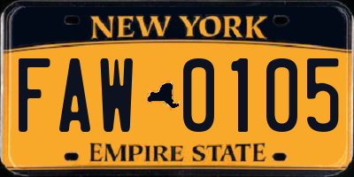 NY license plate FAW0105