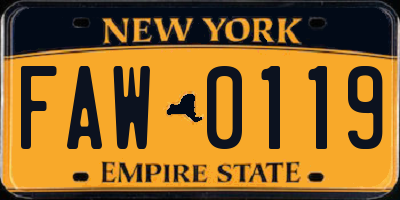 NY license plate FAW0119