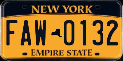 NY license plate FAW0132
