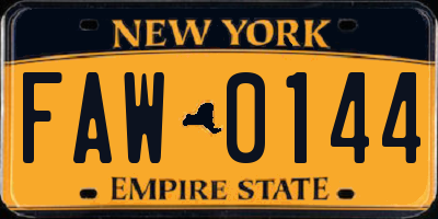 NY license plate FAW0144
