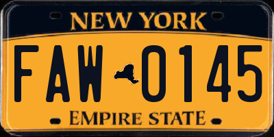 NY license plate FAW0145
