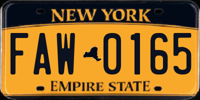 NY license plate FAW0165
