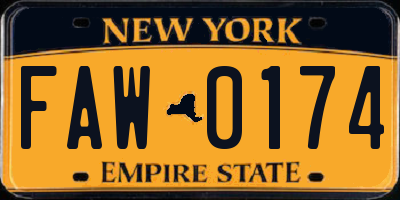 NY license plate FAW0174