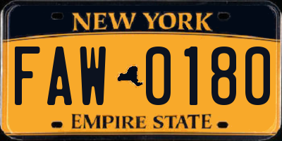 NY license plate FAW0180