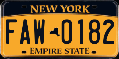 NY license plate FAW0182