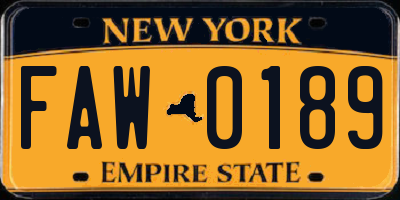 NY license plate FAW0189