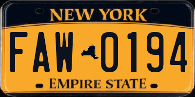 NY license plate FAW0194