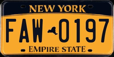 NY license plate FAW0197