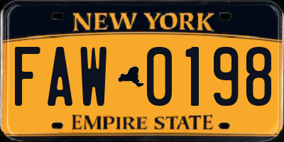 NY license plate FAW0198