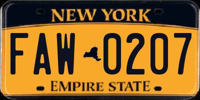 NY license plate FAW0207
