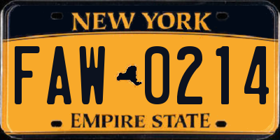 NY license plate FAW0214