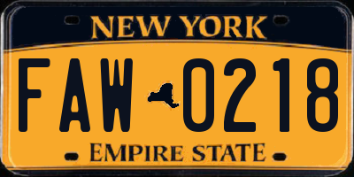 NY license plate FAW0218