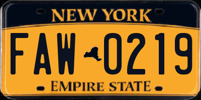 NY license plate FAW0219