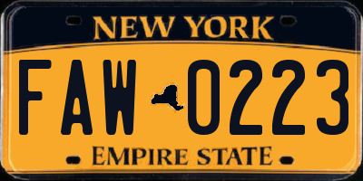 NY license plate FAW0223