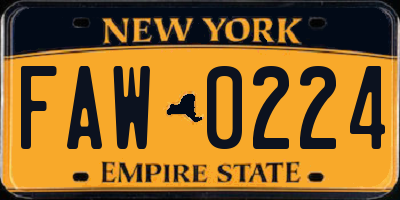 NY license plate FAW0224
