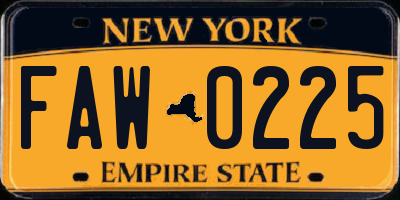 NY license plate FAW0225