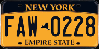 NY license plate FAW0228