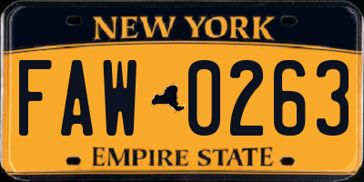 NY license plate FAW0263