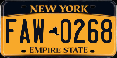 NY license plate FAW0268