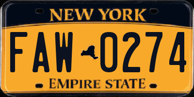 NY license plate FAW0274