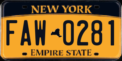 NY license plate FAW0281