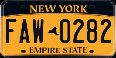 NY license plate FAW0282