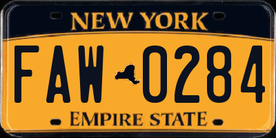 NY license plate FAW0284
