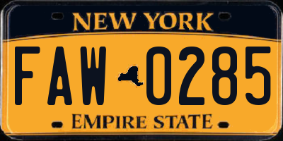 NY license plate FAW0285