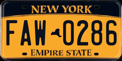 NY license plate FAW0286