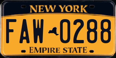 NY license plate FAW0288