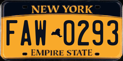 NY license plate FAW0293