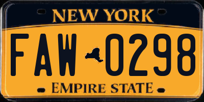 NY license plate FAW0298