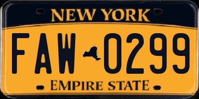 NY license plate FAW0299