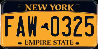 NY license plate FAW0325