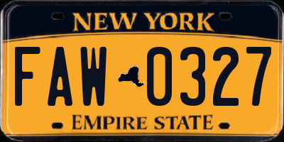 NY license plate FAW0327