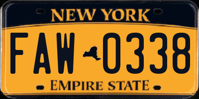 NY license plate FAW0338