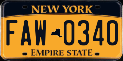 NY license plate FAW0340