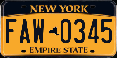 NY license plate FAW0345