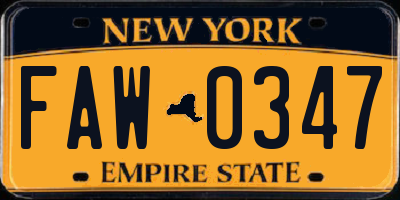 NY license plate FAW0347