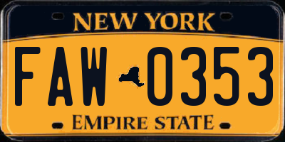 NY license plate FAW0353