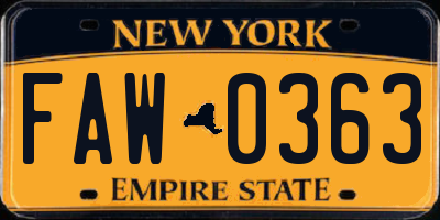 NY license plate FAW0363