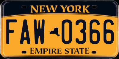 NY license plate FAW0366
